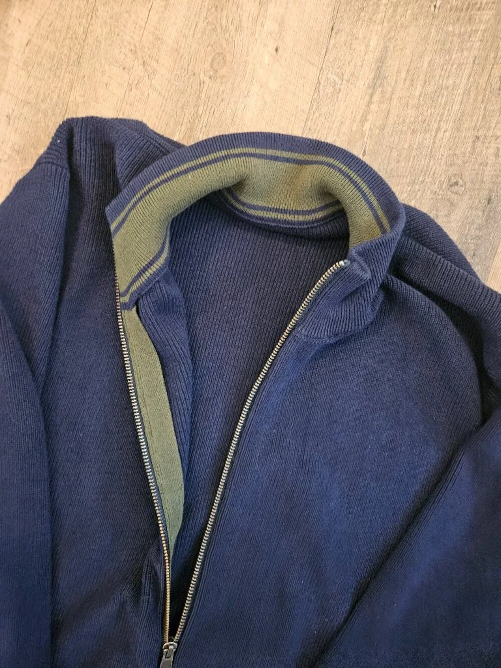 UNTUCKit Men's Full Zip Knit Sweater Jacket Large Navy Blue Cotton Blend